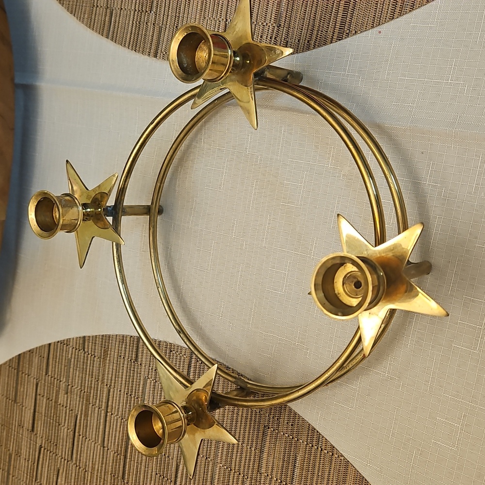 Brass Advent Star Taper Candle Holder 8" Across
